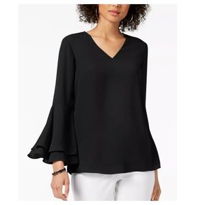 Reserved COPY - 🖤 NWT ALFANI Black Ruffled Long Sleeve V Neck Blouse Size: 10